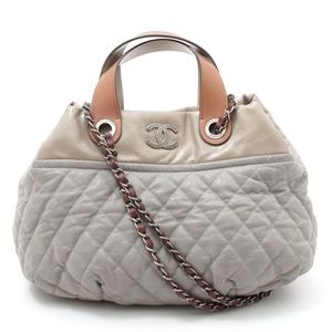 Chanel Quilted Grey Leather Tote